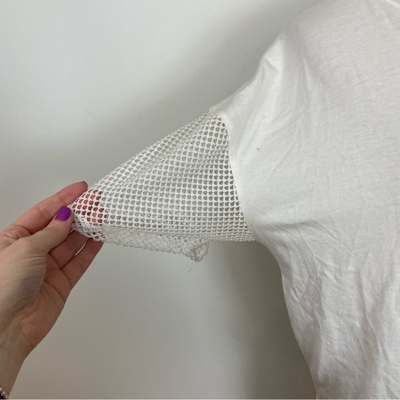 Green Eyed Girl Womens T-Shirt White Mesh Front Knot M - Picture 2 of 6